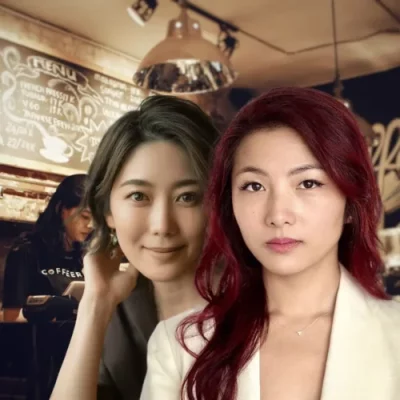 two Asian women in coffee shop